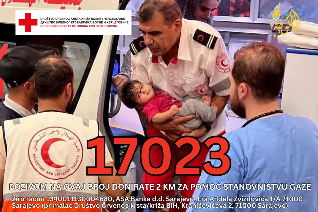 Apel Crvenog križa u BiH: Pokrenut humanitarni broj 17023 za pomoć stanovništvu Gaze