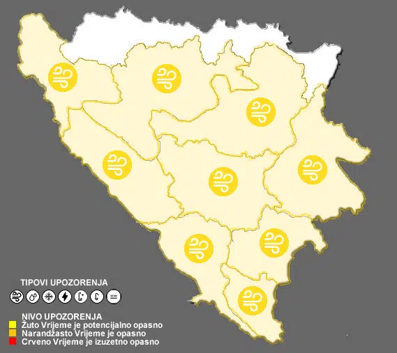 FHMZ izdao Narandžasto upozorenje zbog jakog vjetra i obilne kiše