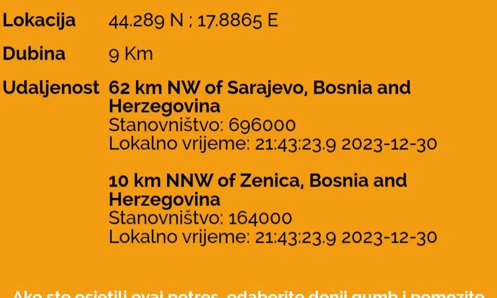 Zemljotres 5.5 po Richteru pogodio Srednju Bosnu!