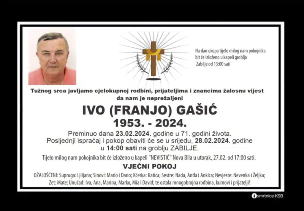 Danas posljednji ispraćaj i ukop: Preminuo Ivo Gašić