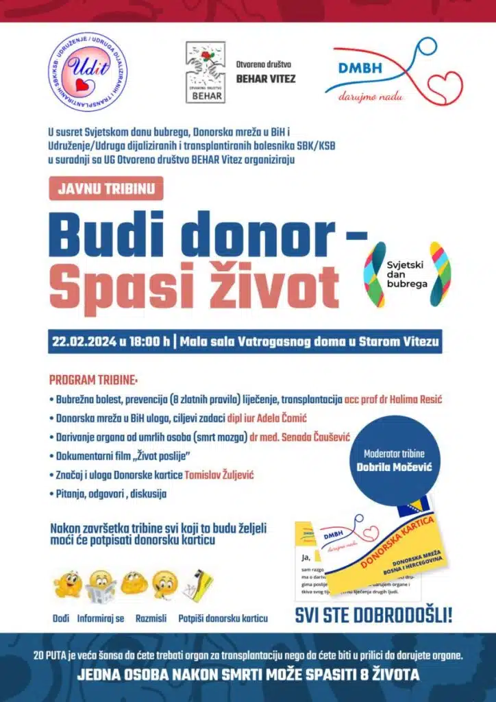 U susret Svjetskom danu bubrega organizira se program “Budi dobar-spasi život!”