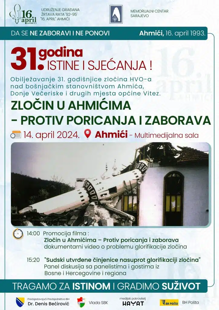 Obilježavanje 31. godišnjice zločina u Ahmićima od 5. do 18. aprila