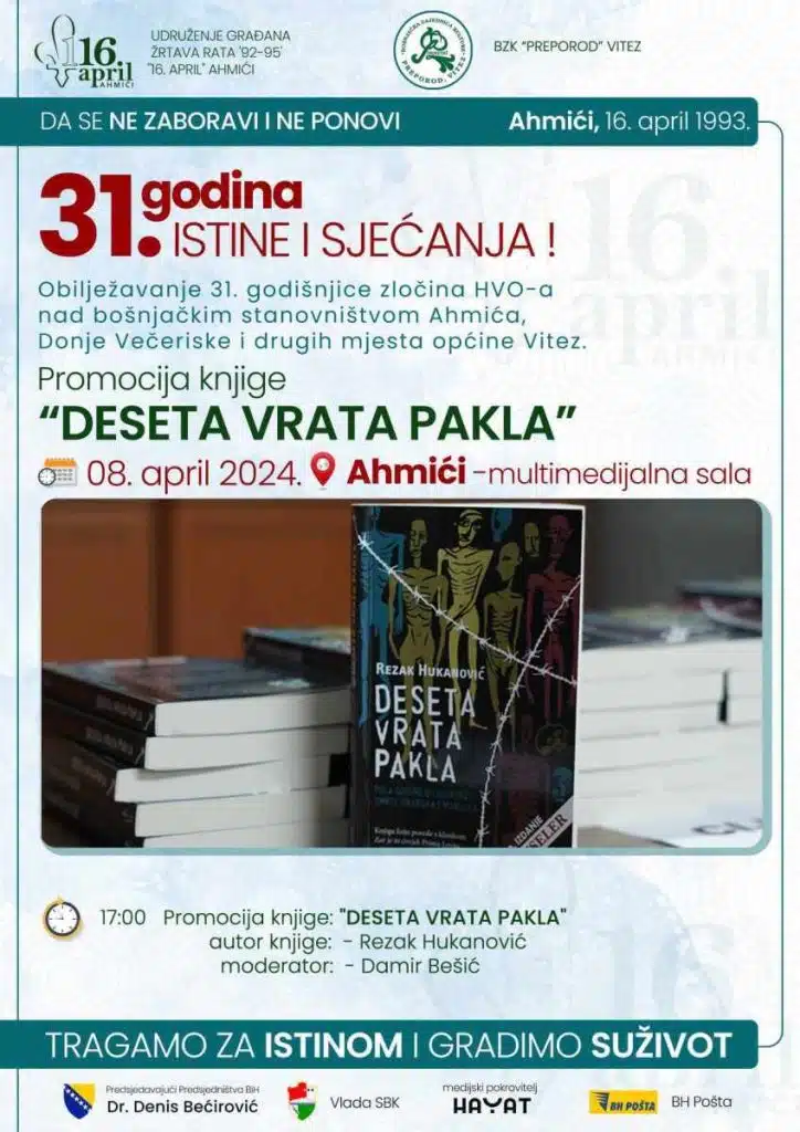Danas promocija knjige“ DESETA VRATA PAKLA“ autora Rezaka Hukanovića
