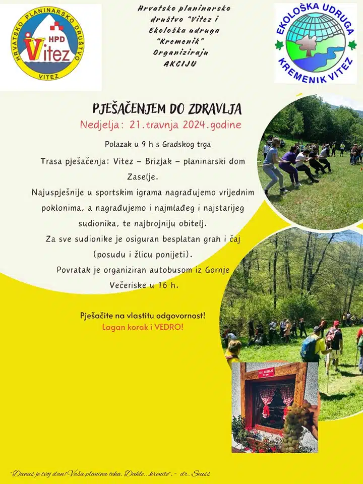 U nedjelju tradicionalni pohod “Pješačenjem do zdravlja”