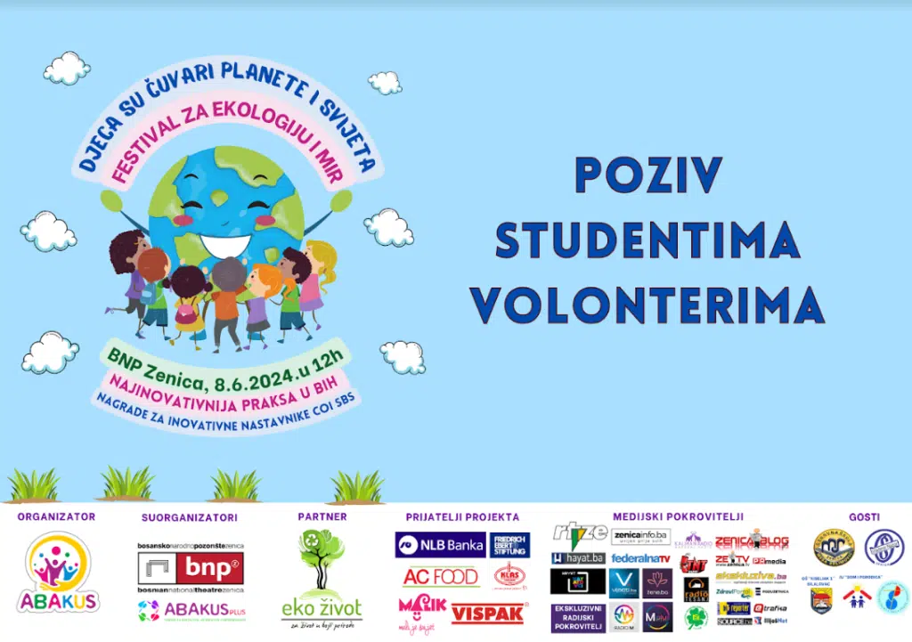 Poziv studentima volonterima – Festival za ekologiju i mir – 8.6.2024.