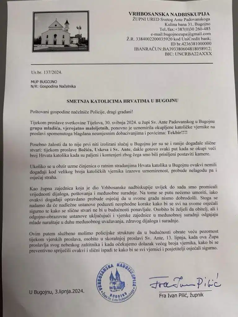 Župnik u Bugojnu prijavio policiji zastrašivanje i uznemiravanje Hrvata