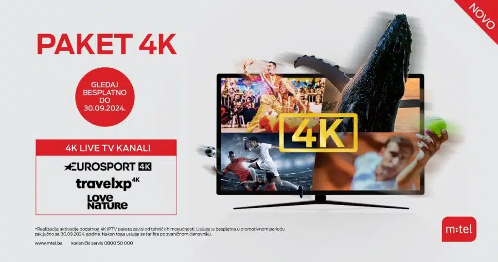 BESPLATNO DO KRAJA SEPTEMBRA: M:tel predstavlja Paket 4K za uživanje na vašem TV ekranu