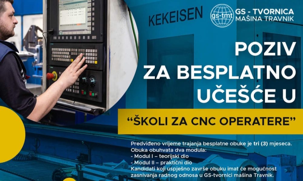TRAVNIK: POZIV ZA BESPLATNO PRISUSTVOVANJE “ŠKOLI ZA CNC OPERATERE”