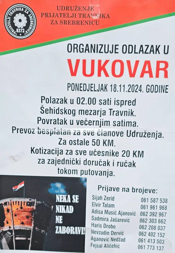 Udruženje “Prijatelji Travnika za Srebrenicu” organizuje odlazak u Vukovar