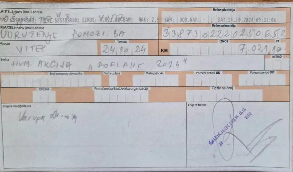 Osnovna škola “Vitez” Vitez donirala 7.021,10 KM za poplavljena područja u Bosni i Hercegovini putem Pomozi.ba