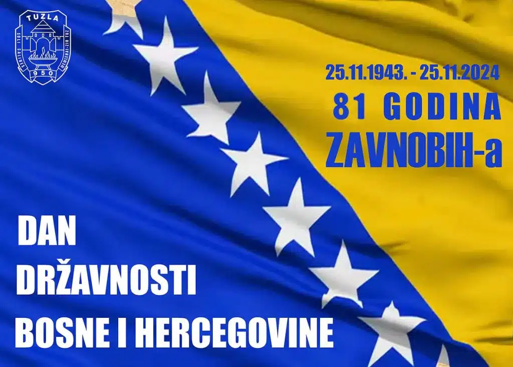 Čestitka gradonačelnika i predsjedavajuće Gradskog vijeća Tuzle u povodu obilježavanja 25. novembra – Dana državnosti Bosne i Hercegovine