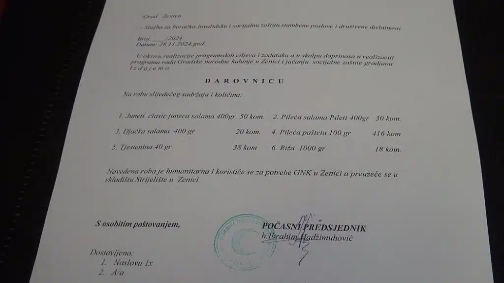 Donacija Zelenog polumjeseca ZDK Gradskoj narodnoj kuhinji
