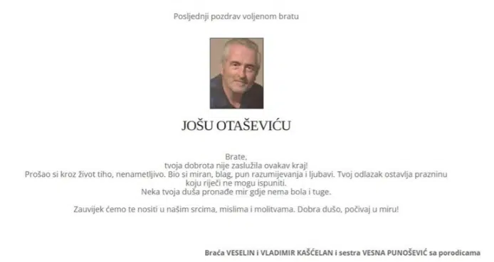 „PROŠAO SI KROZ ŽIVOT TIHO, NENAMETLJIVO“ Posljednji pozdrav Joši, žrtvi masakra na Cetinju