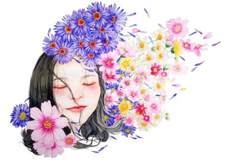 devojka, cveće, snovi, sanjarenje