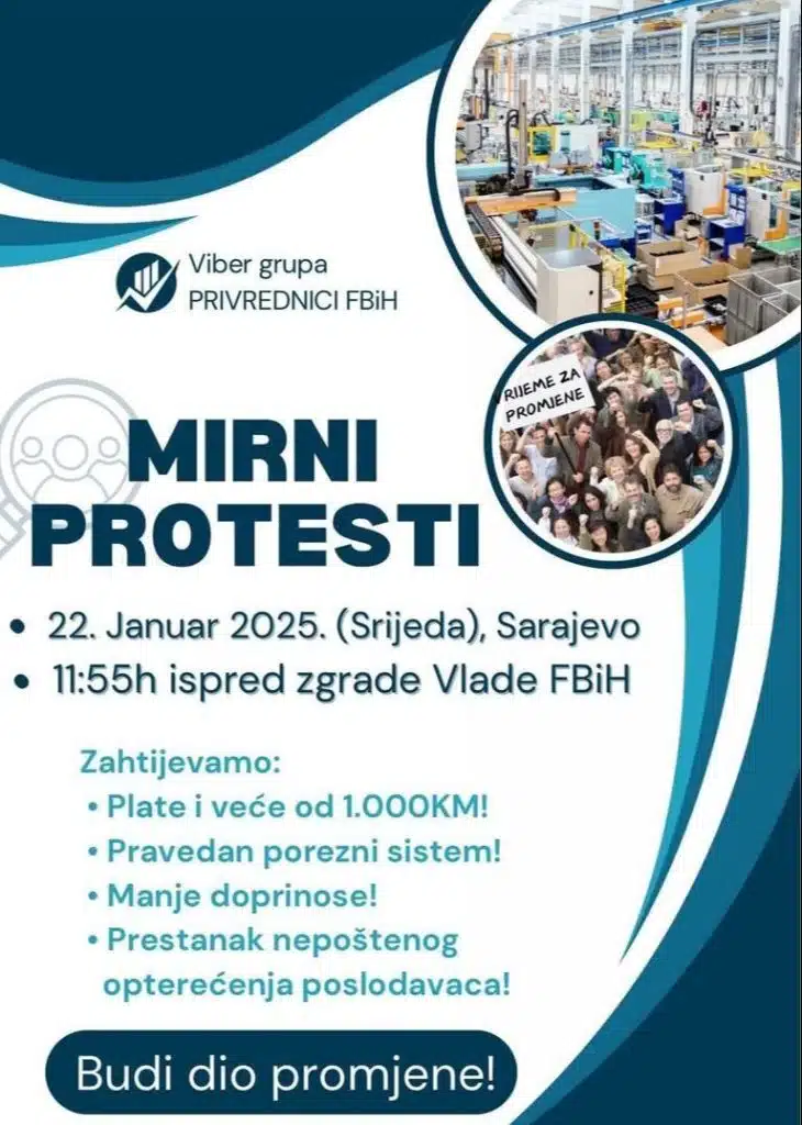 Privrednici FBiH najavljuju protest zbog odluke o minimalnoj plaći
