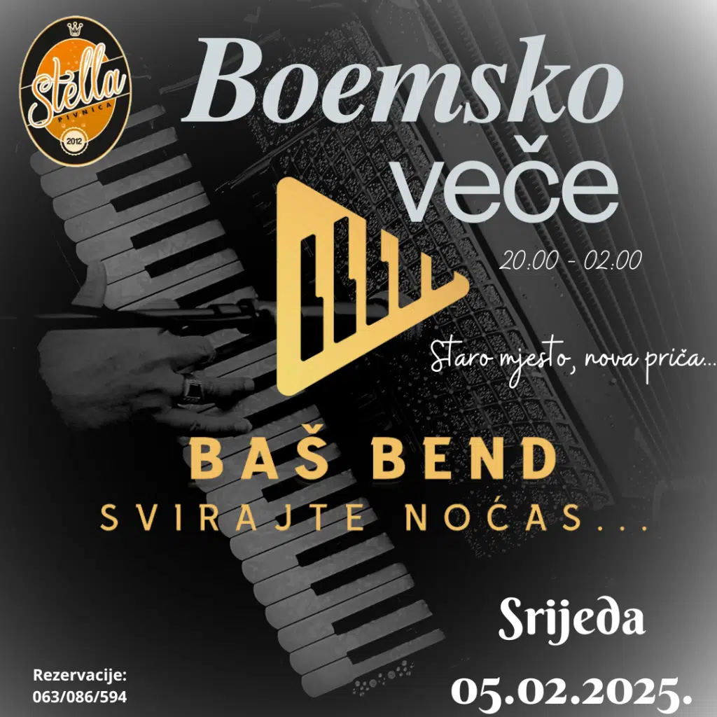 Večeras u pivnici Stella “Boemsko veče”, zabavlja vas Baš band