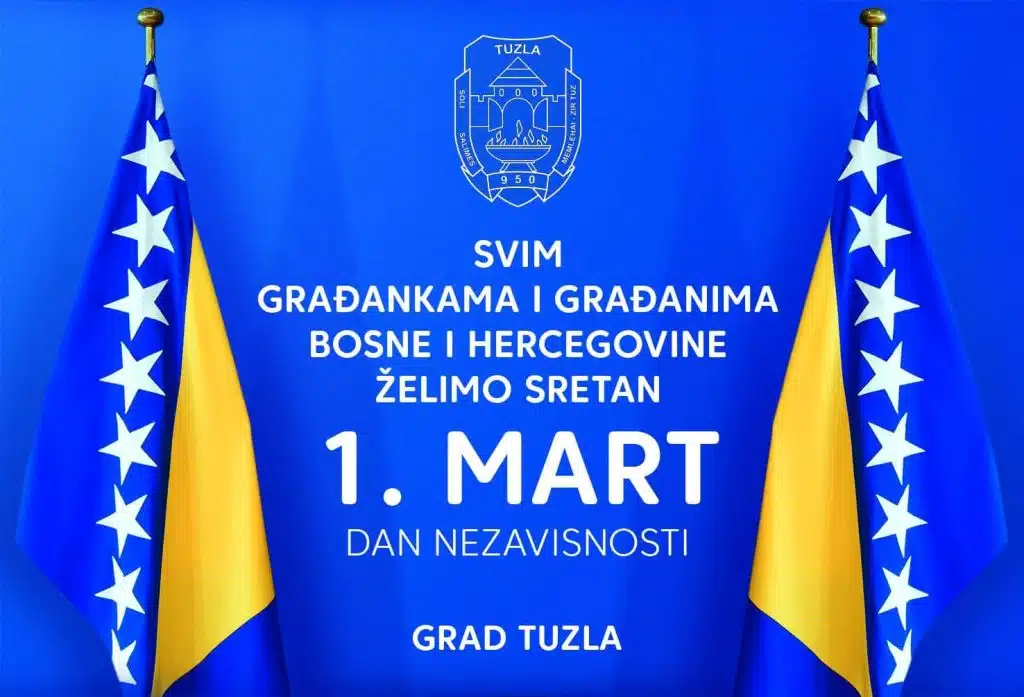 Čestitka gradonačelnika i predsjedavajuće Gradskog vijeća Tuzle povodom 1. marta – Dana nezavisnosti Bosne i Hercegovine