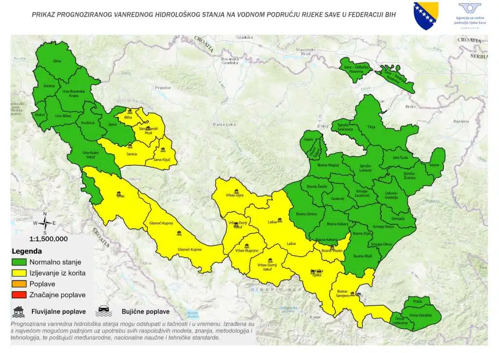 Od 11. do 13. marta prognoziran porast vodostaja na većem dijelu vodnog područja rijeke Save u FBiH