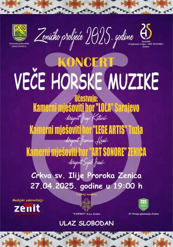 U nedjelju “Veče horske muzike” u Zenici: Koncert u sklopu manifestacije “Zeničko proljeće 2025”