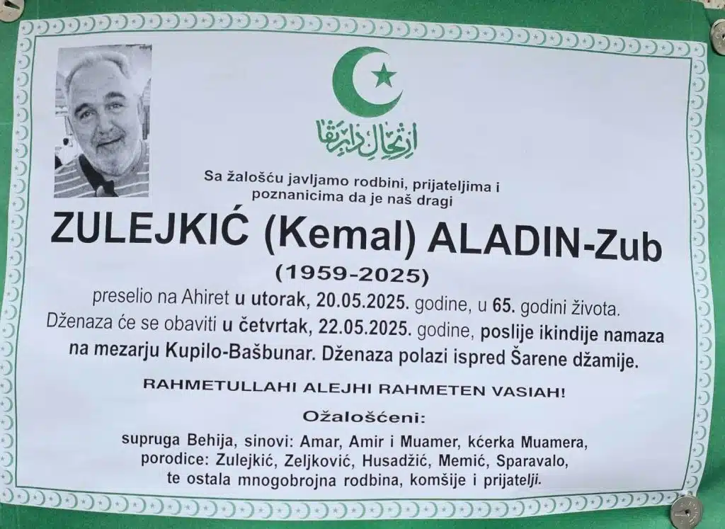Preminuo je Zulejkić Aladin-Zub