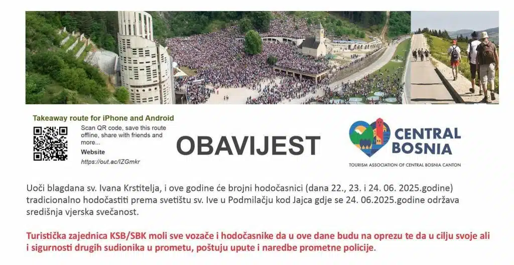 Obavijest za hodočasnike i vozače povodom hodočašća u Podmilačje (22.24.06.2025.)