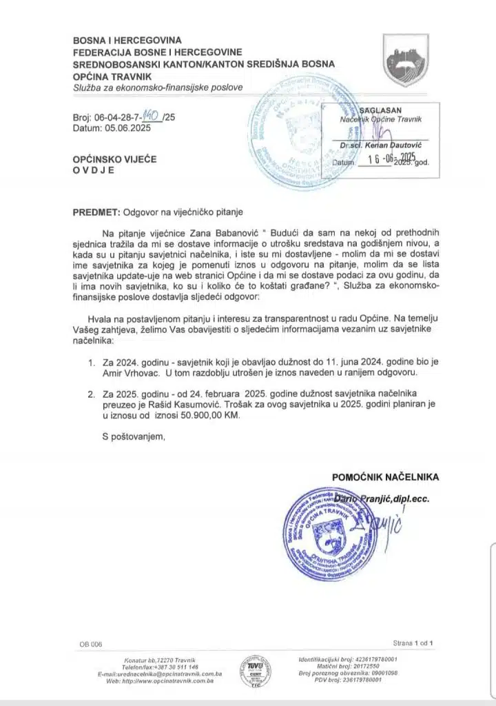 U Općini Travnik “savjetnik” zaradi gotovo 51 hiljadu maraka godišnje?!