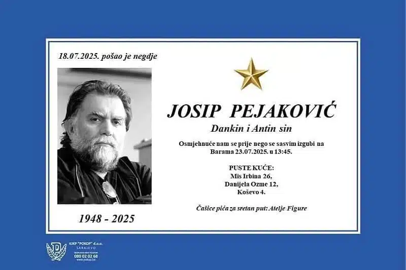 Posljednji ispraćaj Josipa Pejakovića sutra u Sarajevu