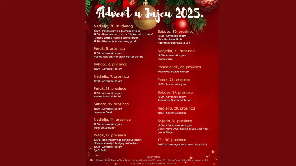 Najavljen Advent u Jajcu 2025. – bogat program dočeka blagdana i Nove godine